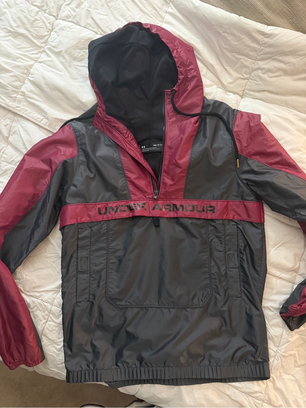 Under Armour Hooded Pullover Jacket - Charcoal & Burgundy